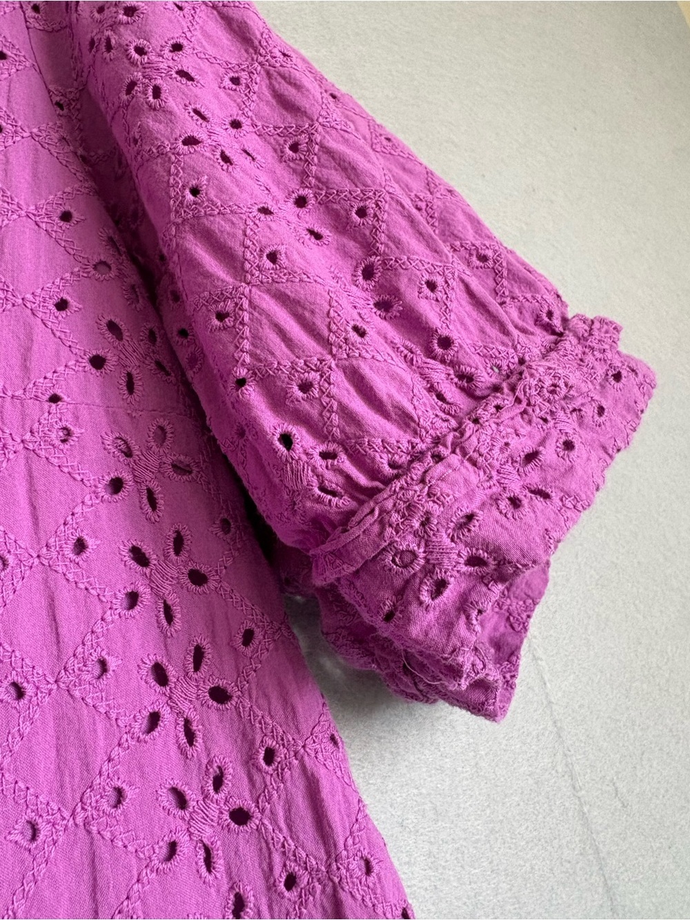 Draper James Violet Eyelet V-Neck Puff Short Sleeve Top 100% cotton sz S - Picture 4 of 8